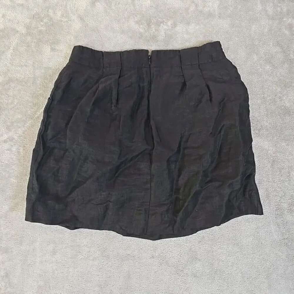 J Crew Mini Skirt Womens 0 Black‎ Linen Blend Back Zip Pockets Pleated Waist