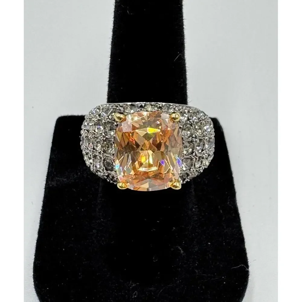 Nolan Miller Sparkly Peach CrystalGun‎ Metal Band Cocktail Statement Ring Size 6