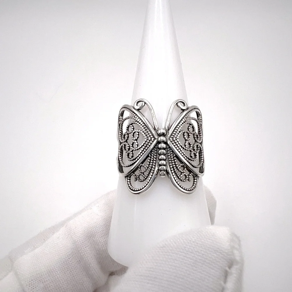 .925 Sterling Silver Filigree Butterfly Ring