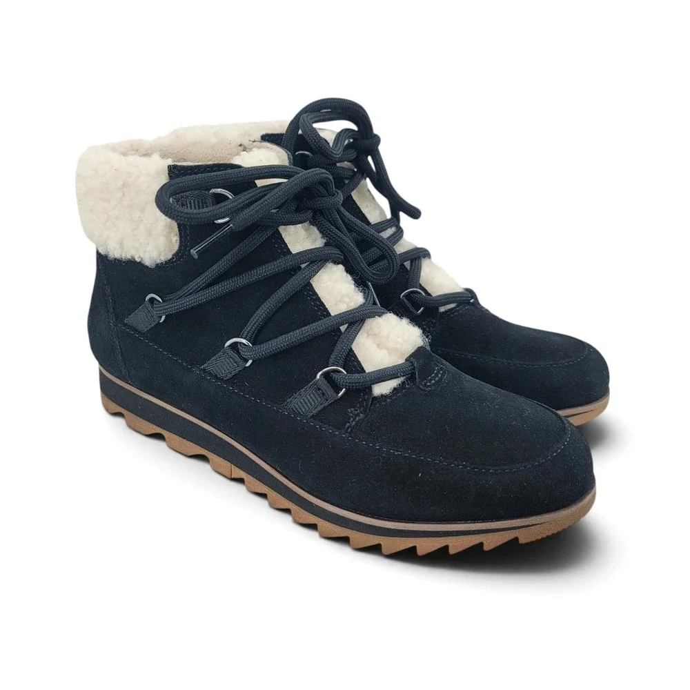 Sorel Womens 8 Black Suede Faux Shearling Winter Boots Cozy Apres Ski Comfort‎