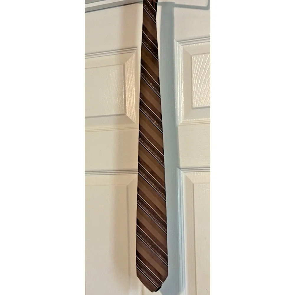 Andurst Custom Men's Neck Tie, Brown Stripes, Rust, Dacron Polyester Made in USA