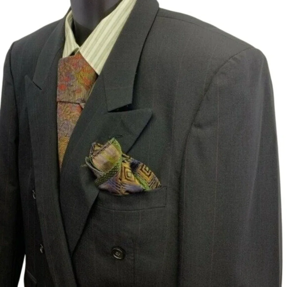 Paulo Solari Suit Jacket Double Breasted Pinstripe Wool Blazer Mens 42S Athletic