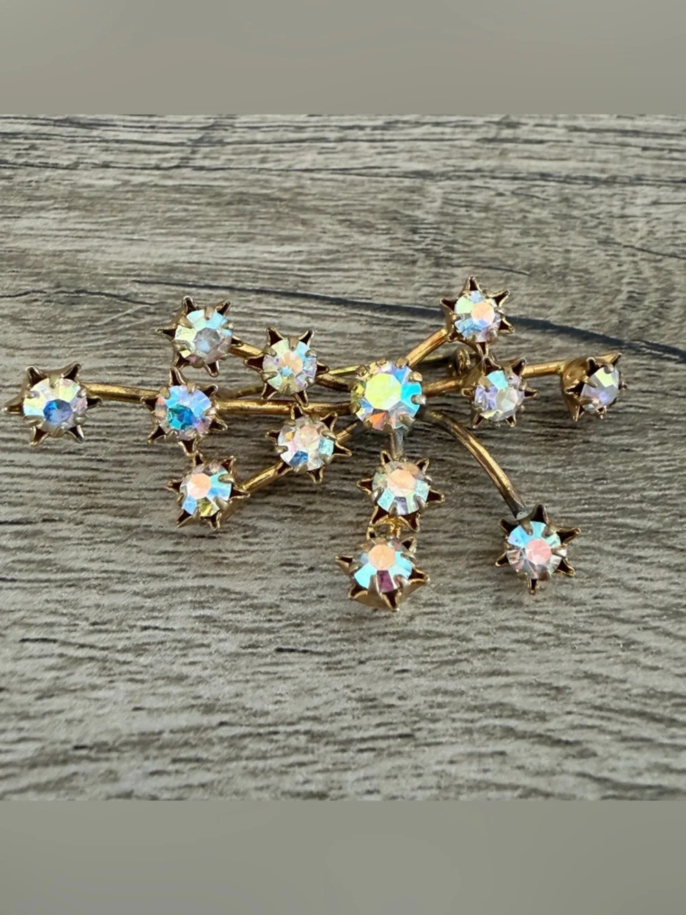 Austria Signed Crystal Aurora Borealis Starburst Firework Brooch Gold Tone AS IS