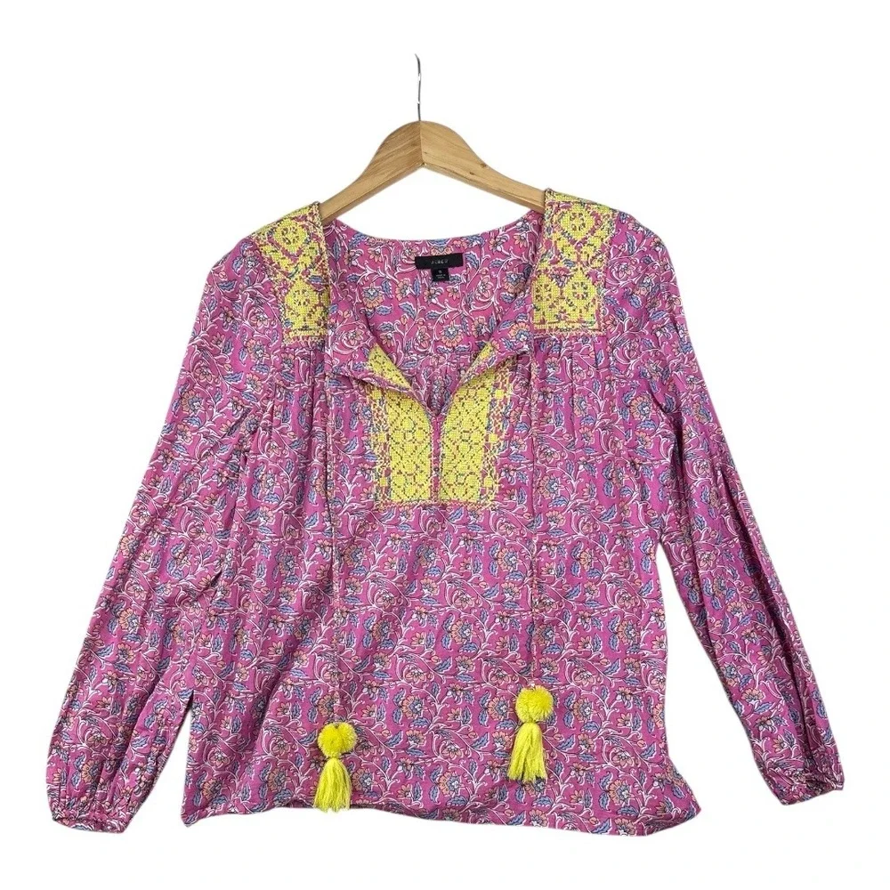 J.‎ Crew Floral Print Boho Long Sleeve Voile Top size Small Pink