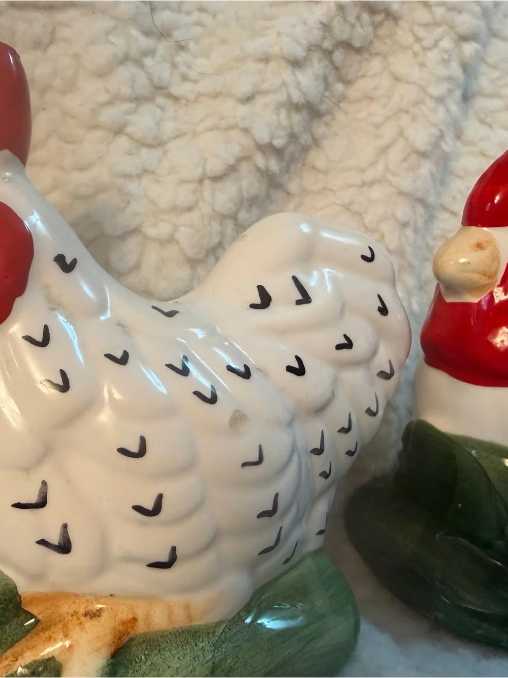 Vintage Hand-Painted Ceramic Rooster Salt & Pepper Shakers - White & Red