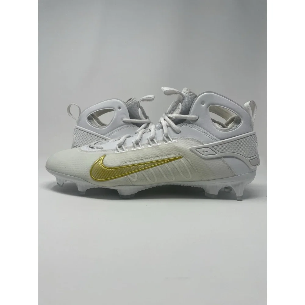 Nike Huarache 9 Elite LAX Mid Lacrosse Cleats White Gold Men's Size 12.5‎ New
