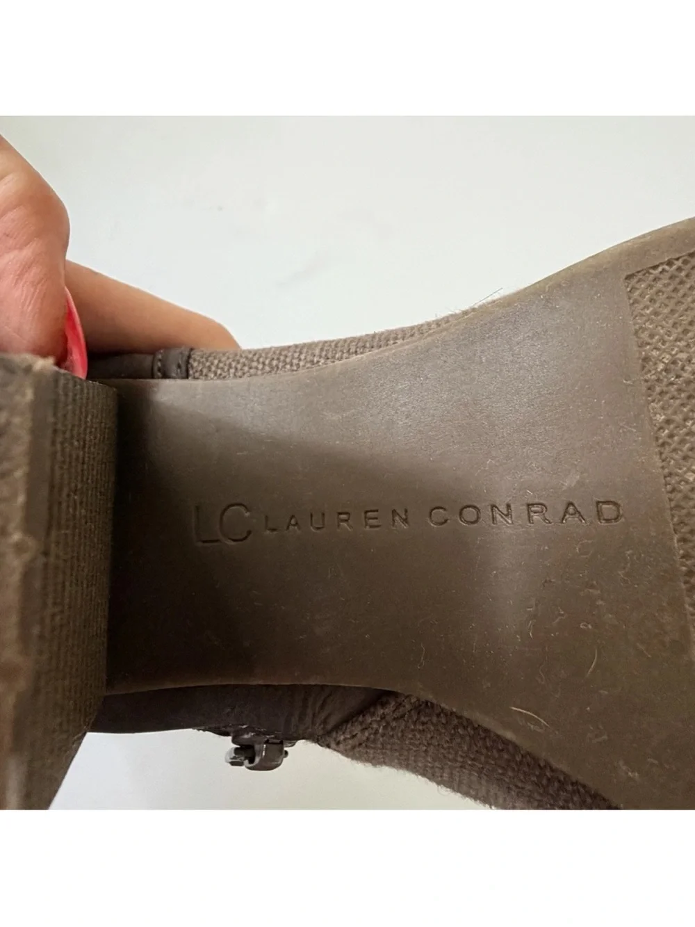 LC Lauren Conrad Farren Canvas & Leather Booties Taupe & Brown w/Buckle Size 8.5