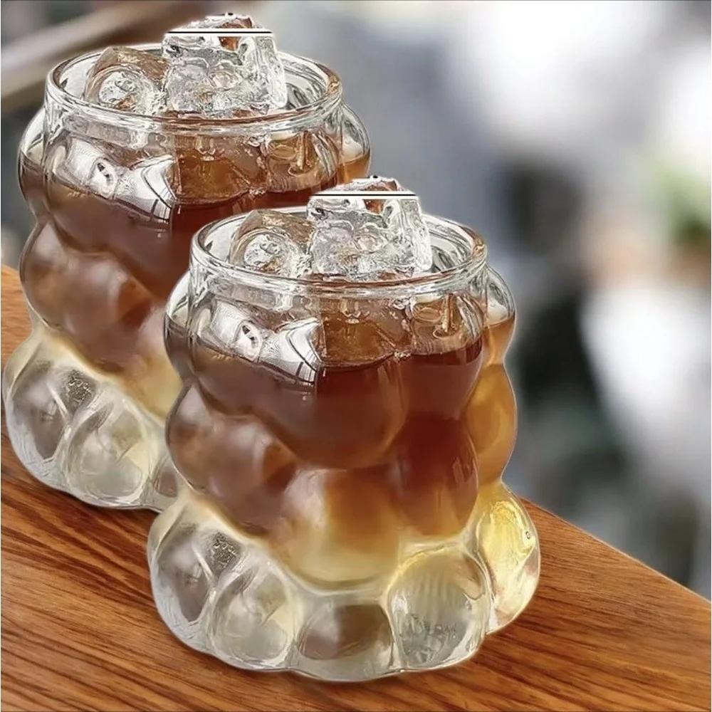2 Transparent Bubble Cold Glass Juice Milk Drinkware‎ Cocktail Drinking Glasses