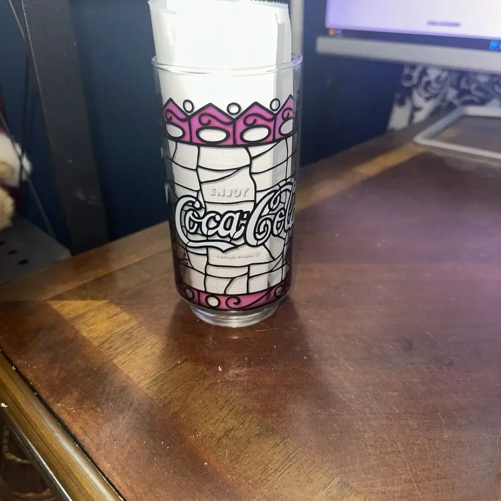 Coca-Cola Vintage Glass Purple Black White Tiffany style stained glass 1970’s