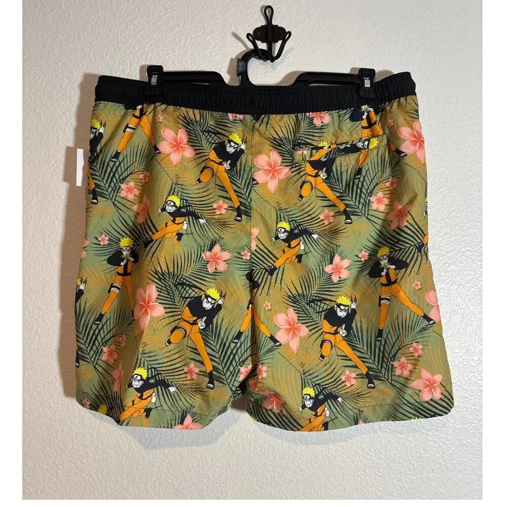 Naruto NWT Men's Size Large Hawaiian Print Anime Graphic Drawstring Swim Trunks