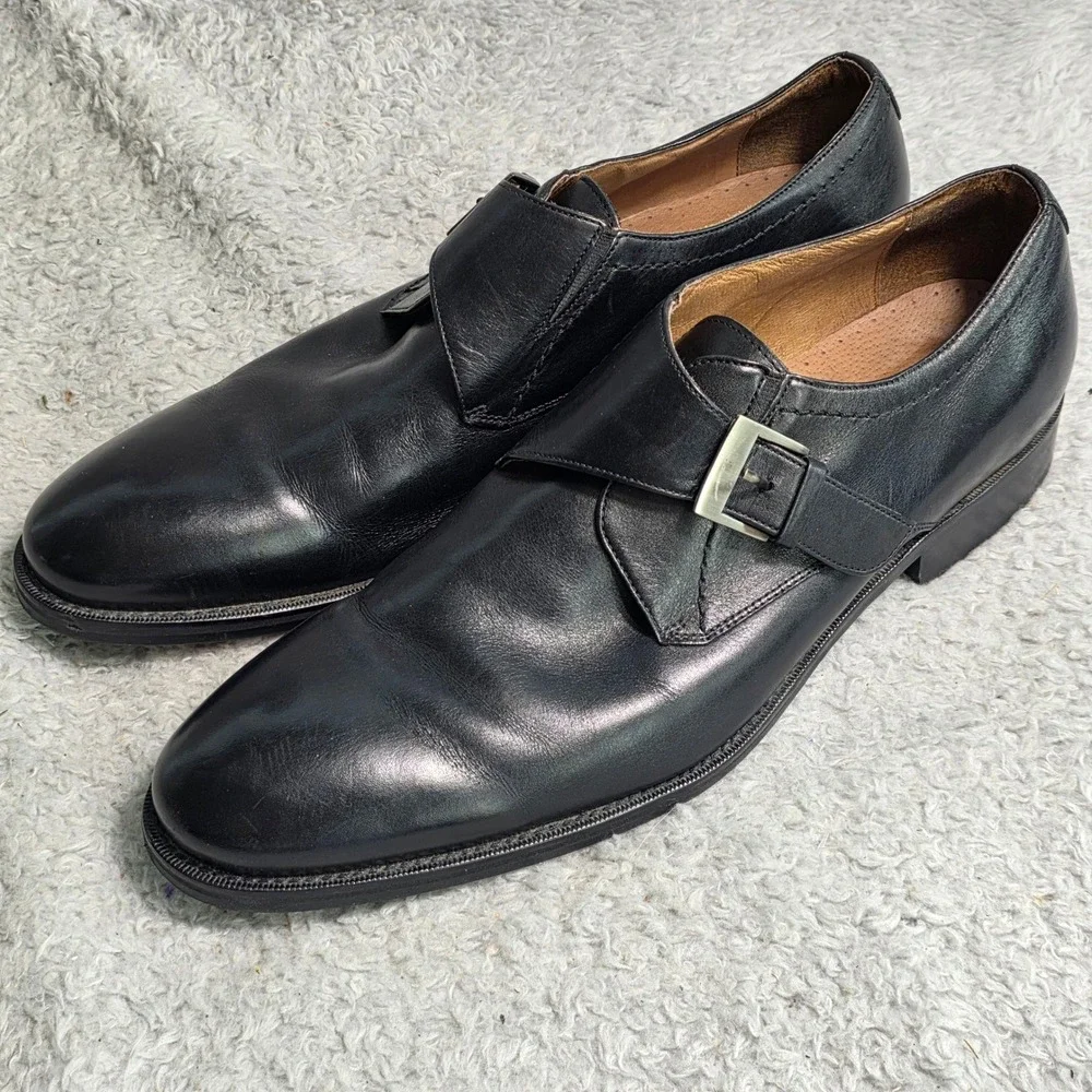 Johnston & Murphy Single Monk Strap Black Leather Dress Shoes Mens 11M Excellent