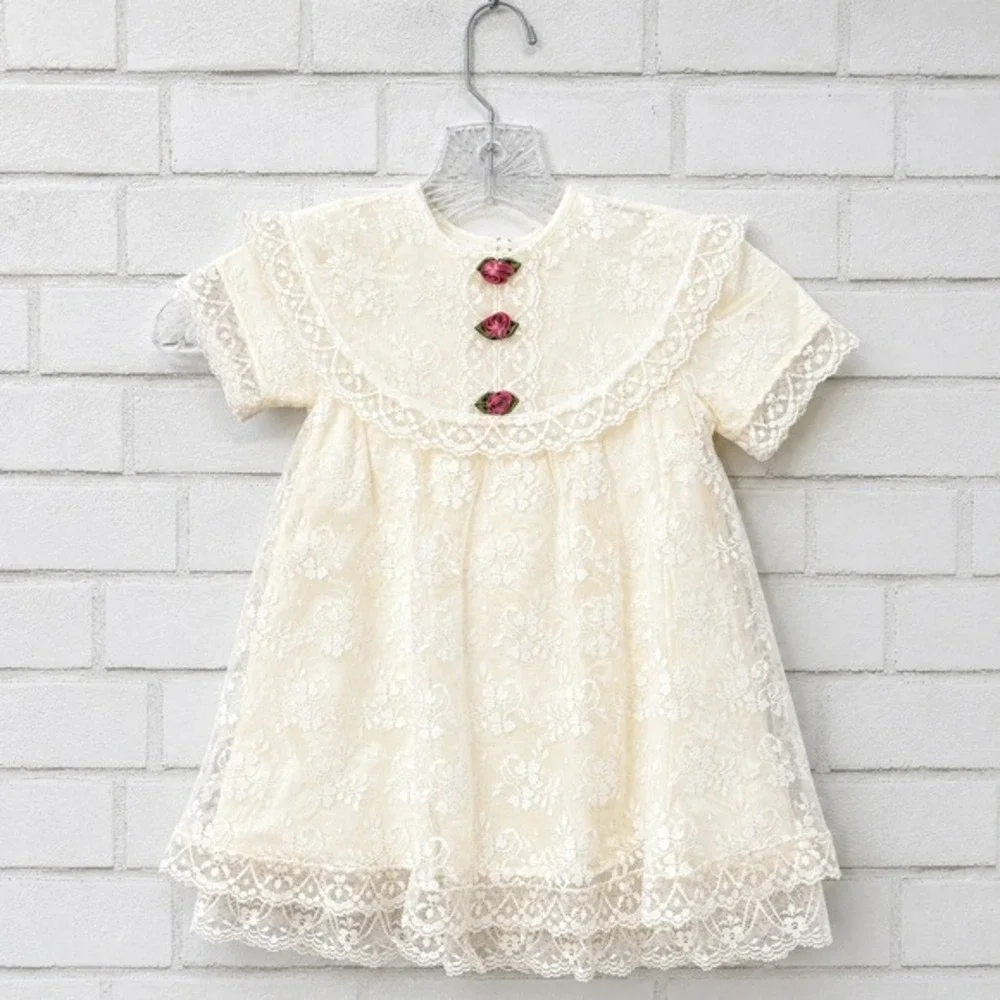 Vtg Jessica McClintock‎ Ivory Lace Dress Girls 2T Flower Girl Photoshoot Party
