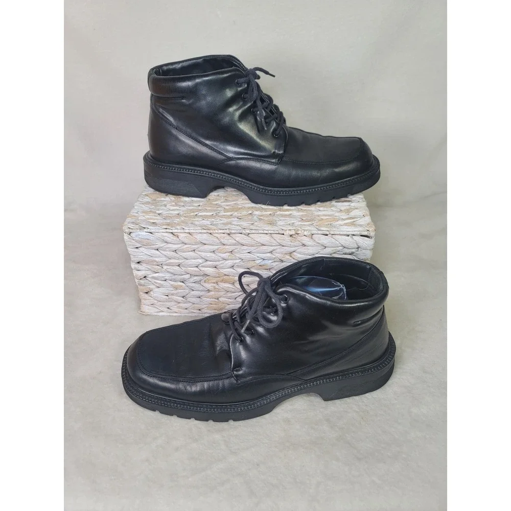 Bacco Bucci  Black Leather Square Toe Chukka Boots Heritage Made in Italy Men 11