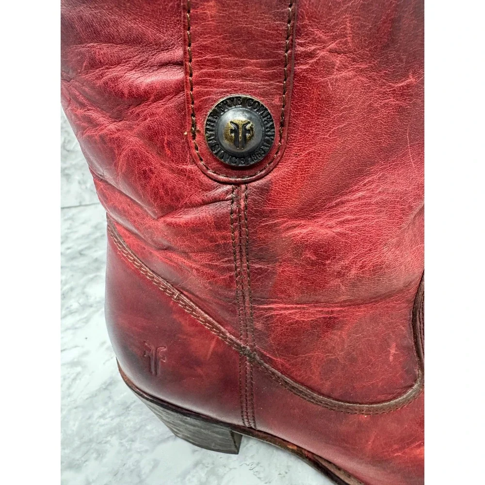 Frye Button ❤️Short‎ Red Leather Boots Boho Whimsigoth Coastal Cowgirl  festival
