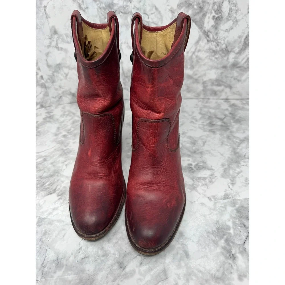Frye Button ❤️Short‎ Red Leather Boots Boho Whimsigoth Coastal Cowgirl  festival