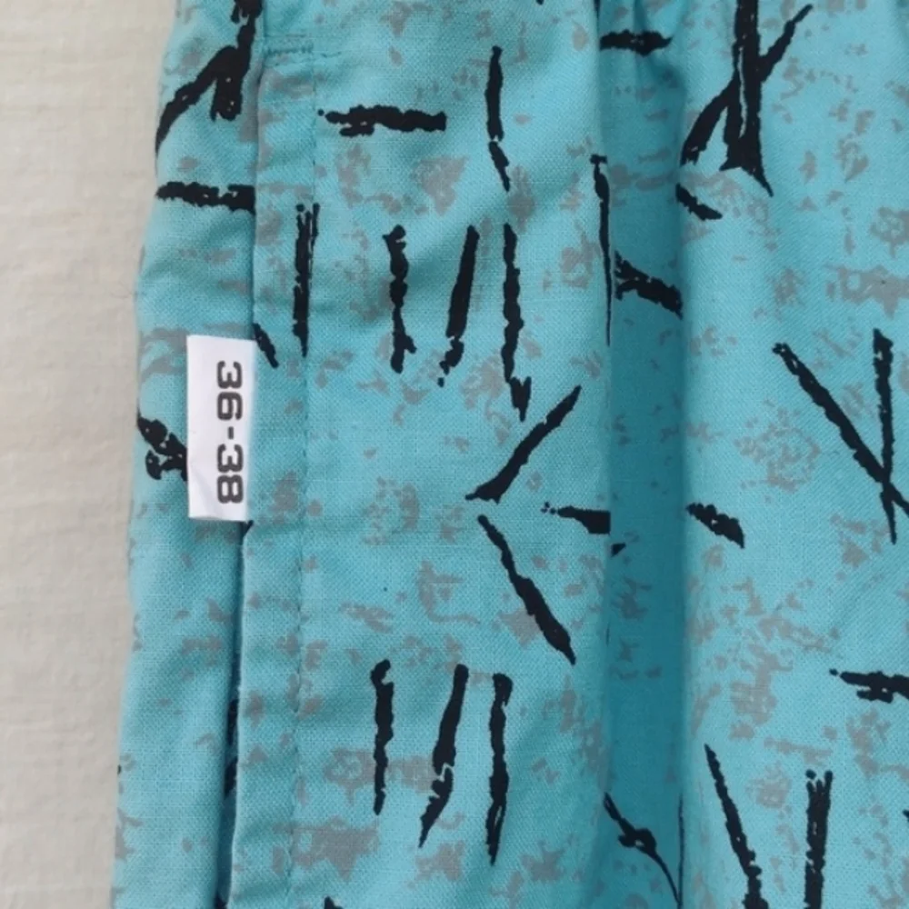 Vintage 80s Aqua Abstract Cotton Swim Trunks Men's Large (36-38)