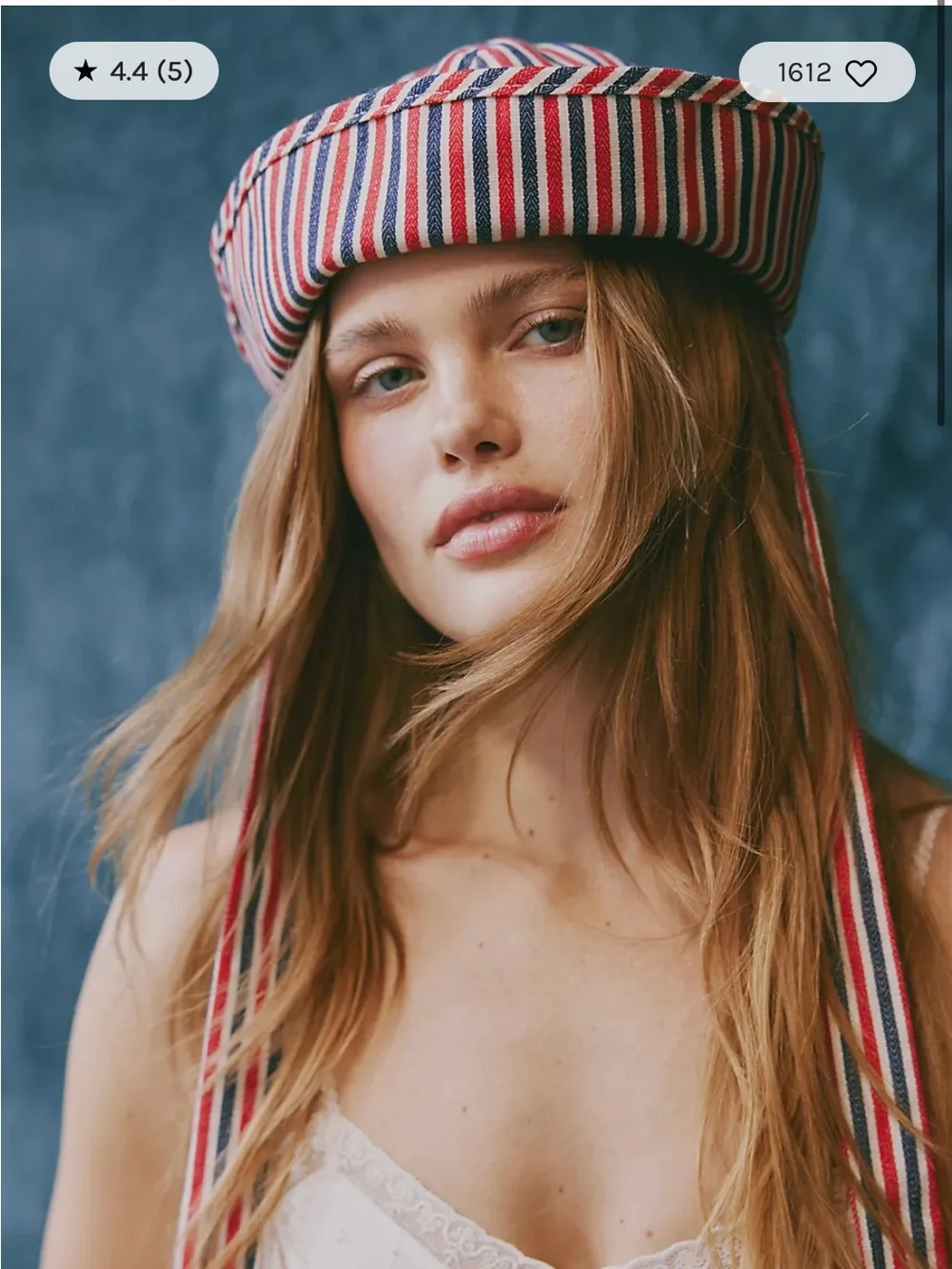 Free People Striped Sailor Bucket Hat Red Stripe NWT One Size tie strap bohemian