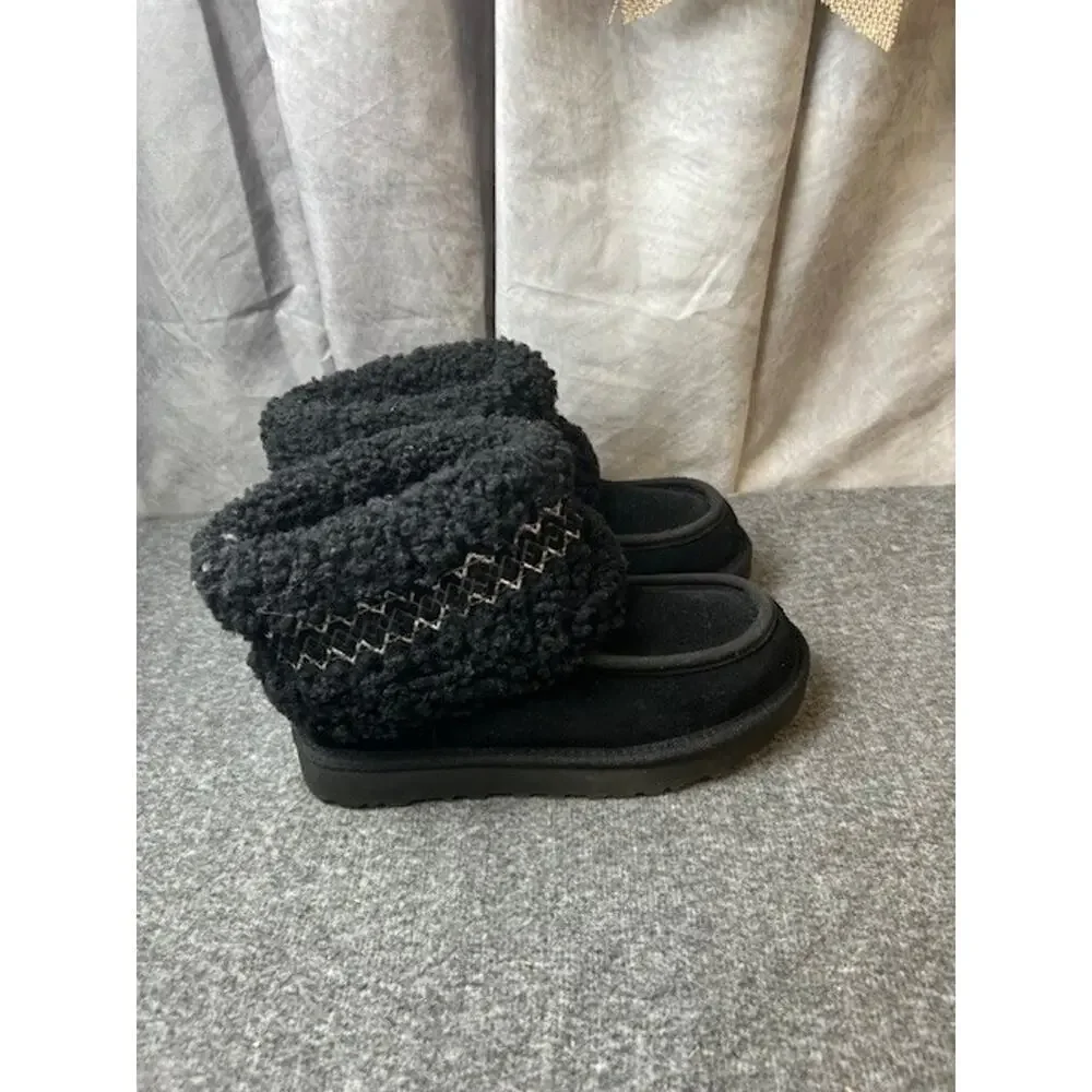UGG Classic Ultra Mini Braid Slip-On Sheepskin Boots Booties Black 5 NEW $160