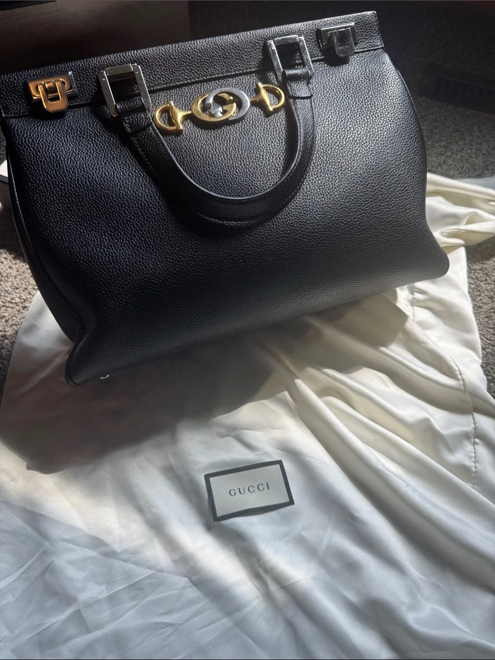 Gucci Black Top Handle Zumi with Two-tone Hardware and Horsebit