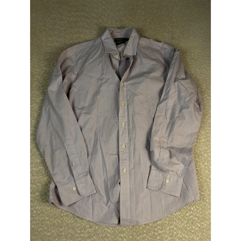 Polo Ralph Lauren Shirt Mens 16 34/35 Purple Gingham Estate‎ Custom Fit Dress
