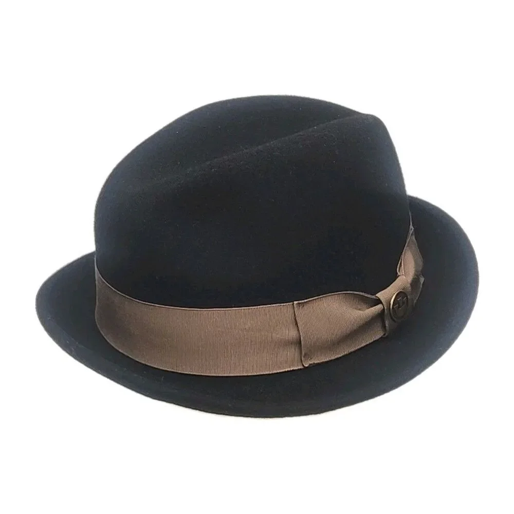 Goorin Bros Fedora Hat 100% Wool Black Brown Ribbon Band Men Sz Large USA Made