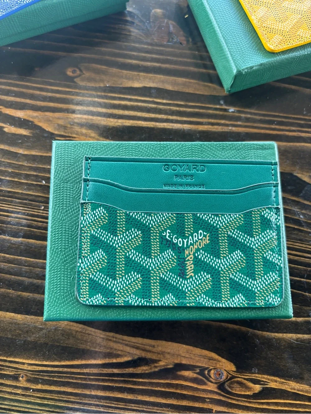 Goyard Green Goyardine Slim Card Holder with Contrast Accent