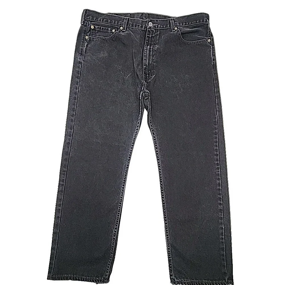 Levi's 505 Denim Jeans Black Wash Men Sz 42 x 30 Red Tab Cotton Regular Fit Zip