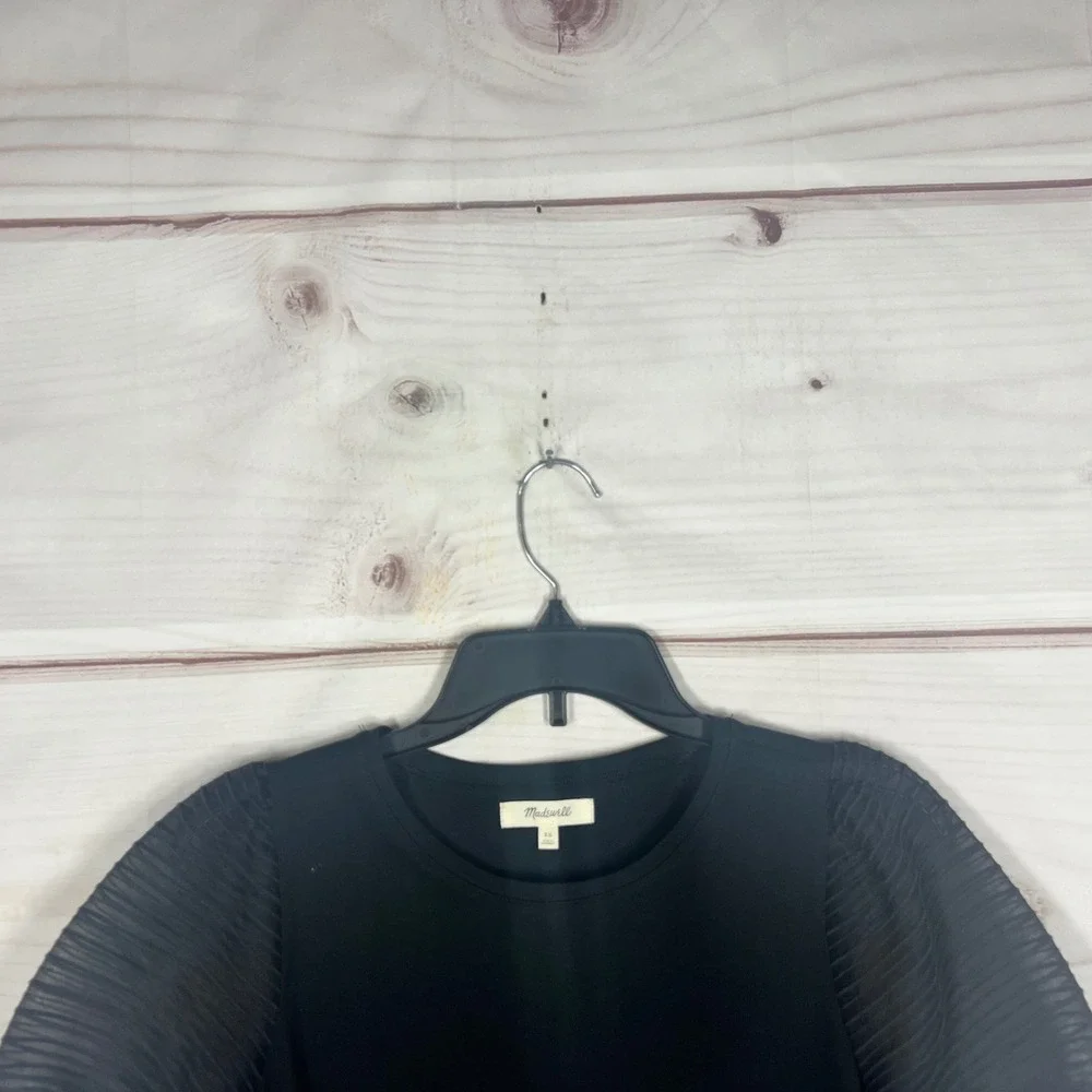 Madewell Puff Sleeve Top Womens XS Black Round‎ Neck Solid Knit Pullover T-Shirt