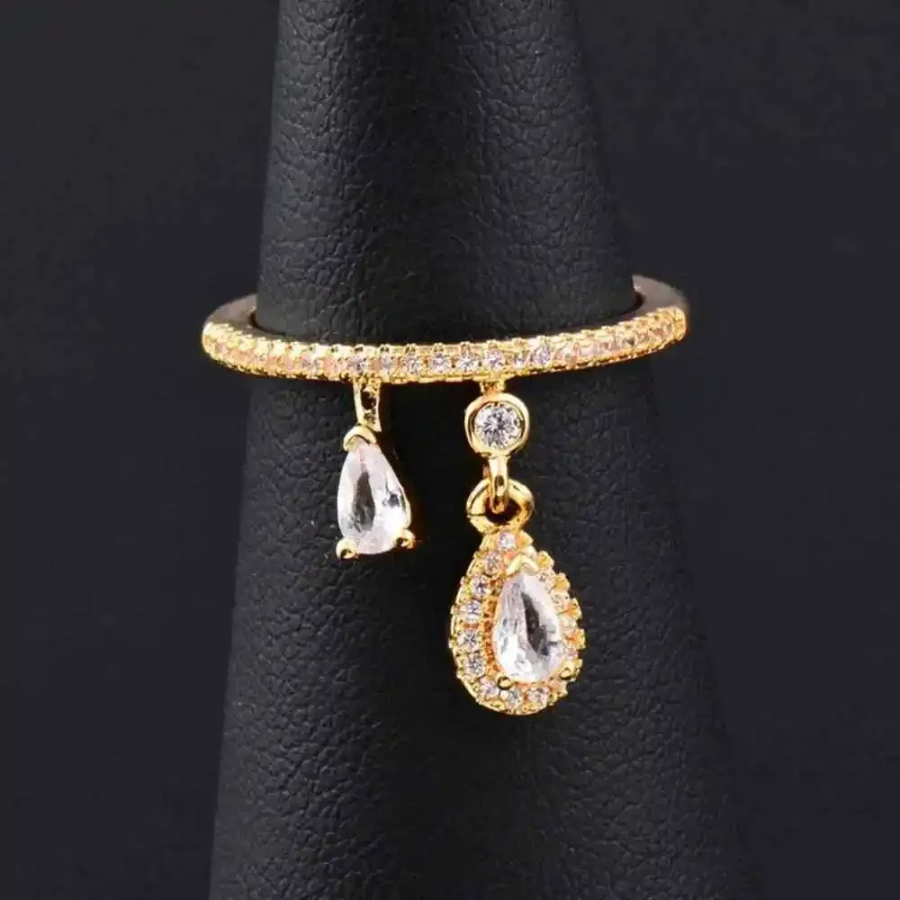 drop‎ Cubic zirconia dangle band ring plated gold