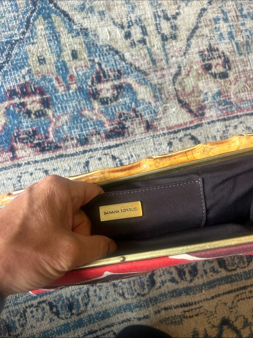 Banana Republic Red and Orange Patterned Clutch Bag