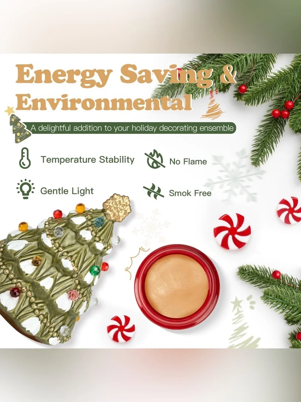 Electric Ceramic Christmas Tree Wax Melter & Nightlight Duo