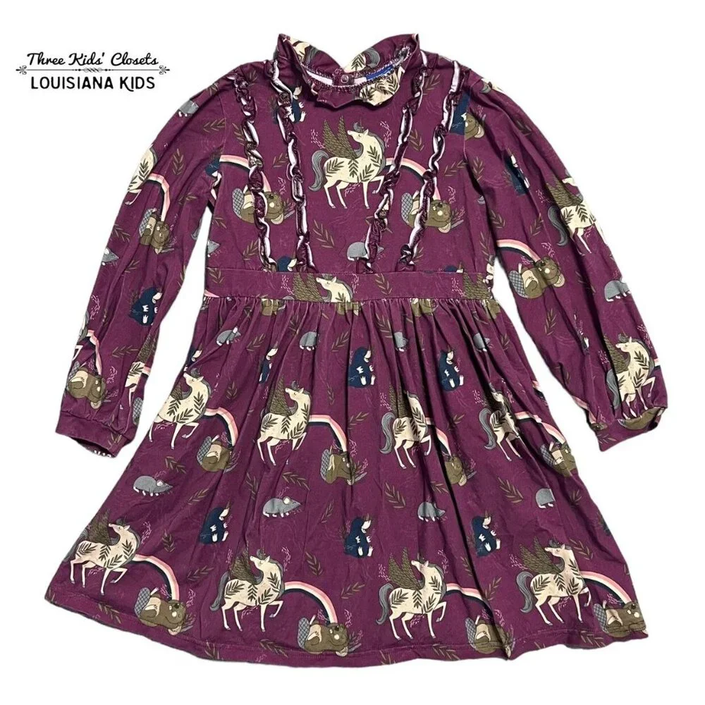 Raspberry Republic 116/122 (5-7Y) Organic Unicorn Crew Dress