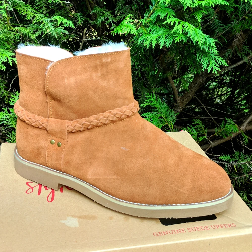 Style & Co. Fur-lined Leather Ankle Booties