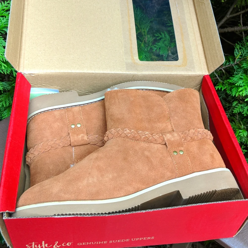 Style & Co. Fur-lined Leather Ankle Booties