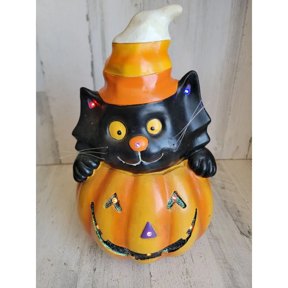 Eerie Alley light up‎ cat pumpkin candy corn Halloween prop home decor