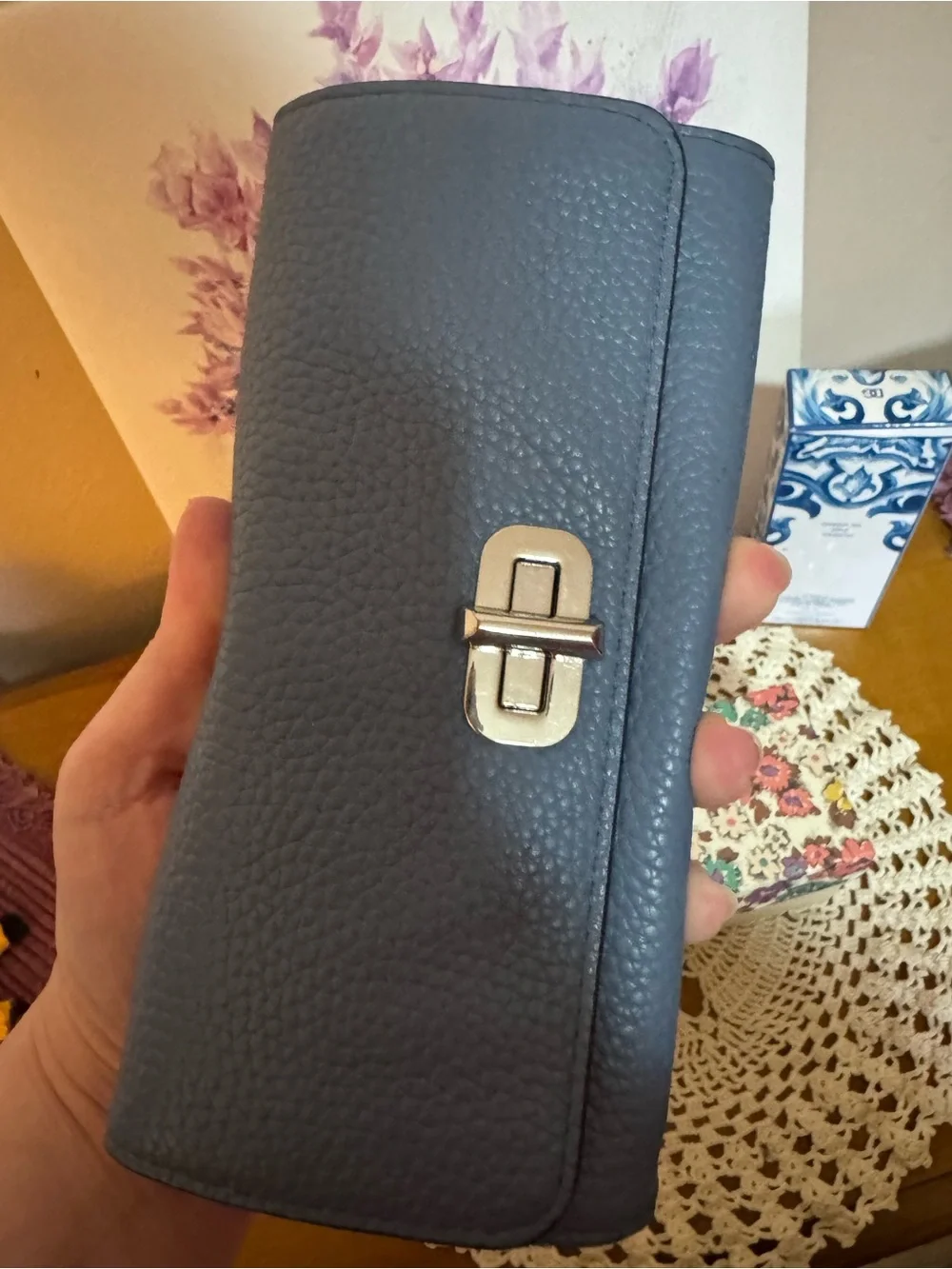 Michael Kors Blue Pebbled Leather Continental Turn Lock Wallet