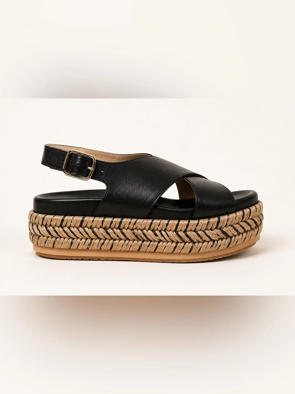 Paloma Barceló Black Leather Espadrille Platform Sandals