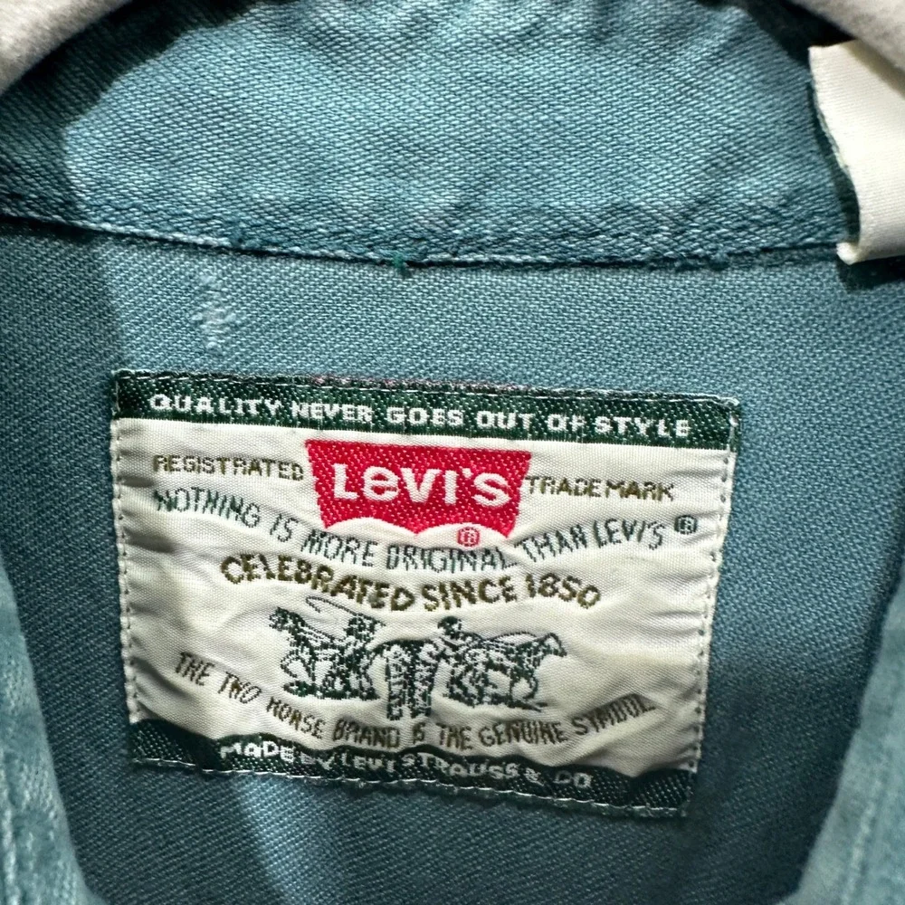 Levi Strauss Mens Long Sleeve Button Down Shirt Teal Green Cotton Twill XL