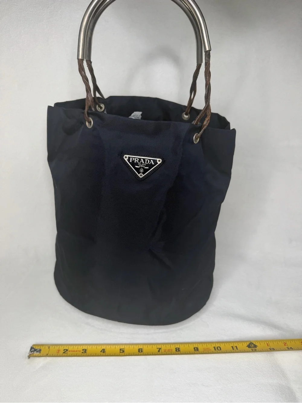 Prada Ring Handle Tote with Brown/Silver Handles