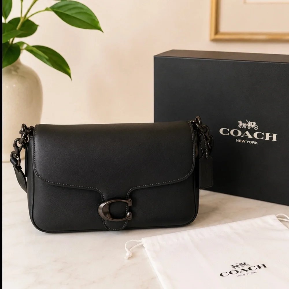 Coach Black Leather Crossbody with Signature C Clasp
