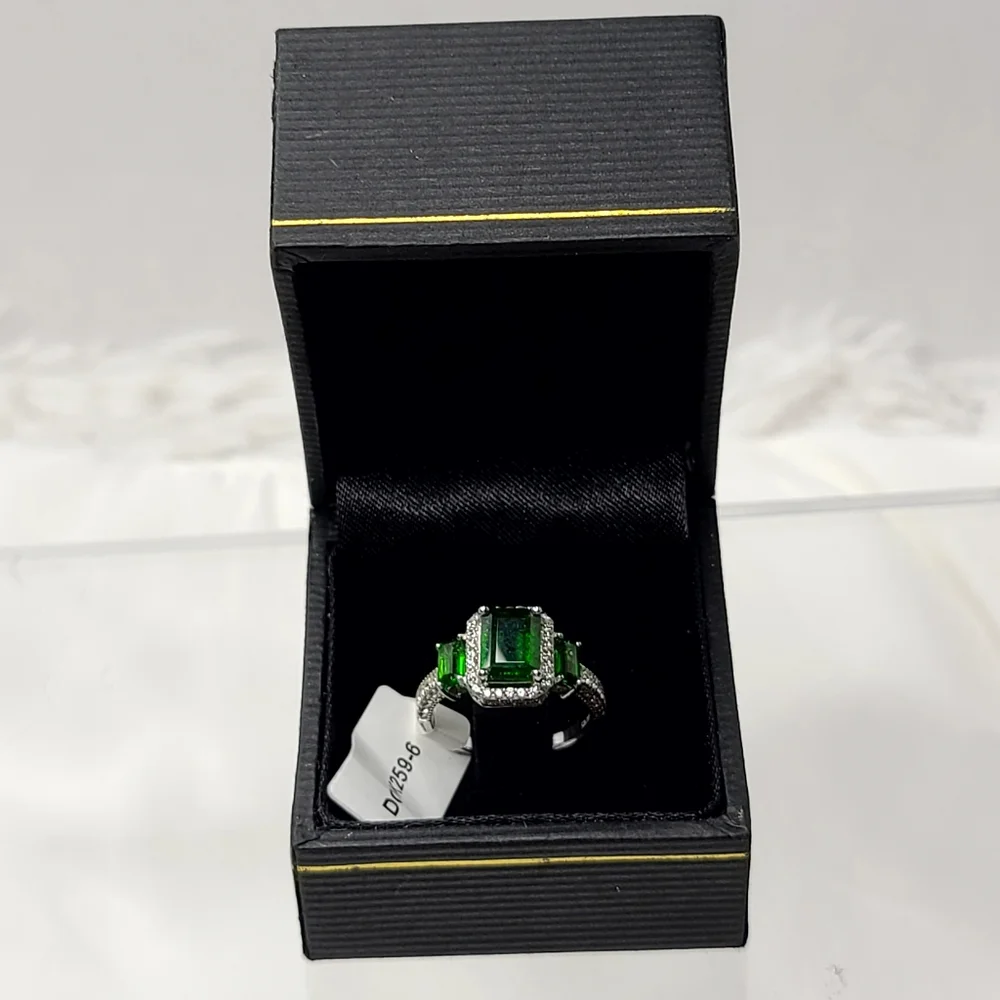 Emerald cut Chrome Diopside Ring
