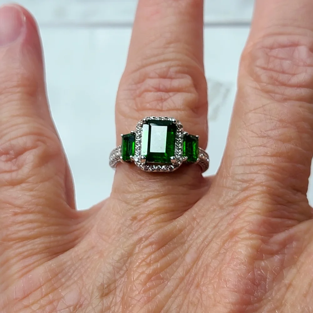 Emerald cut Chrome Diopside Ring