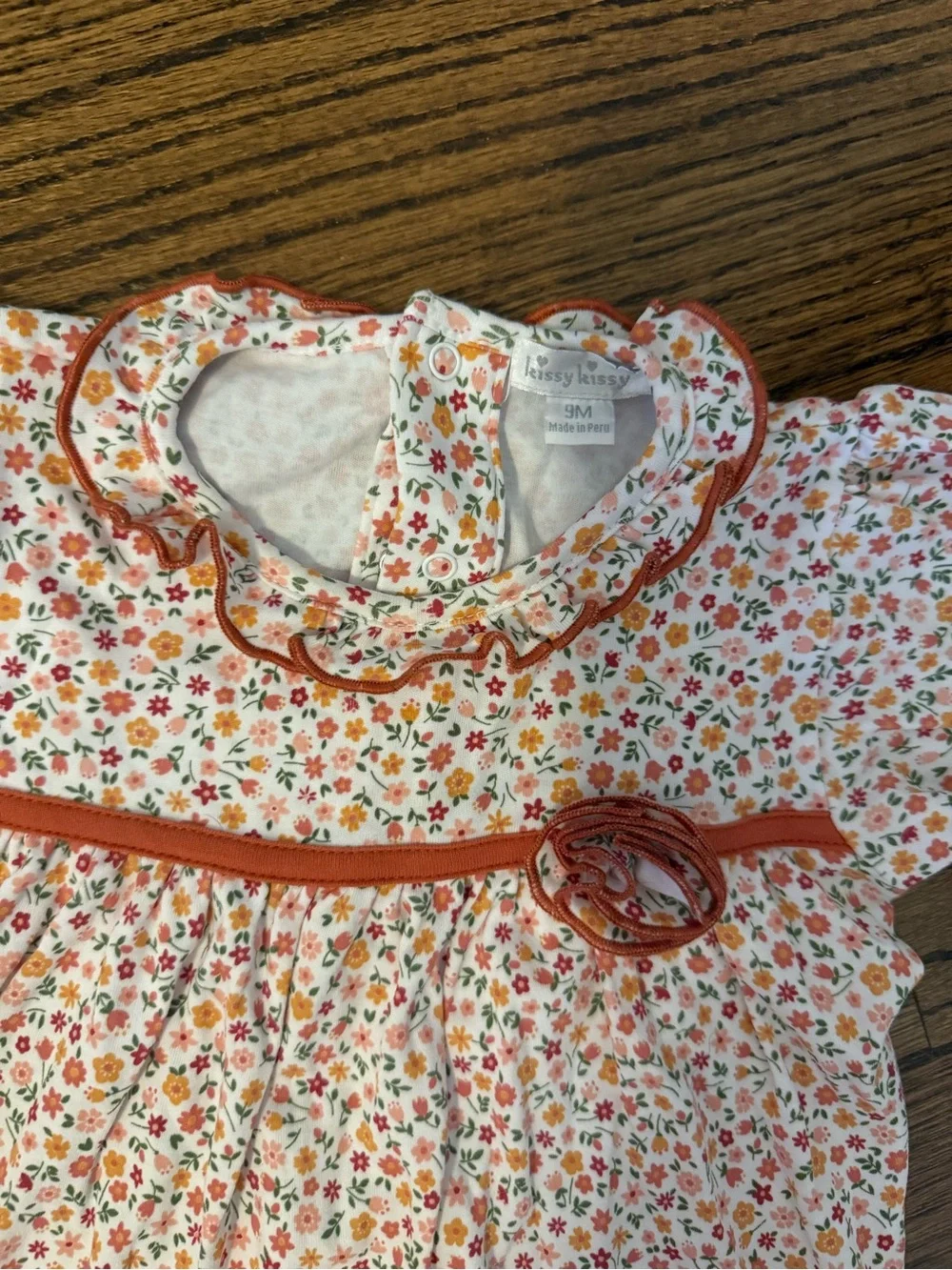 Kissy Kissy Orange Floral Pima Cotton Ruffle Playsuit 9M