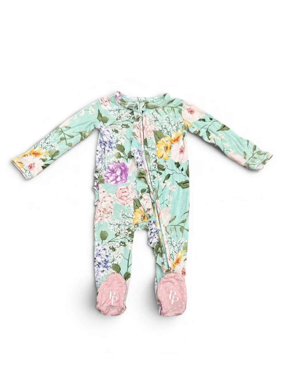 Posh Peanut Erin Bamboo Ruffled Footed Zippy Baby Girl Size 6-9 Months Floral