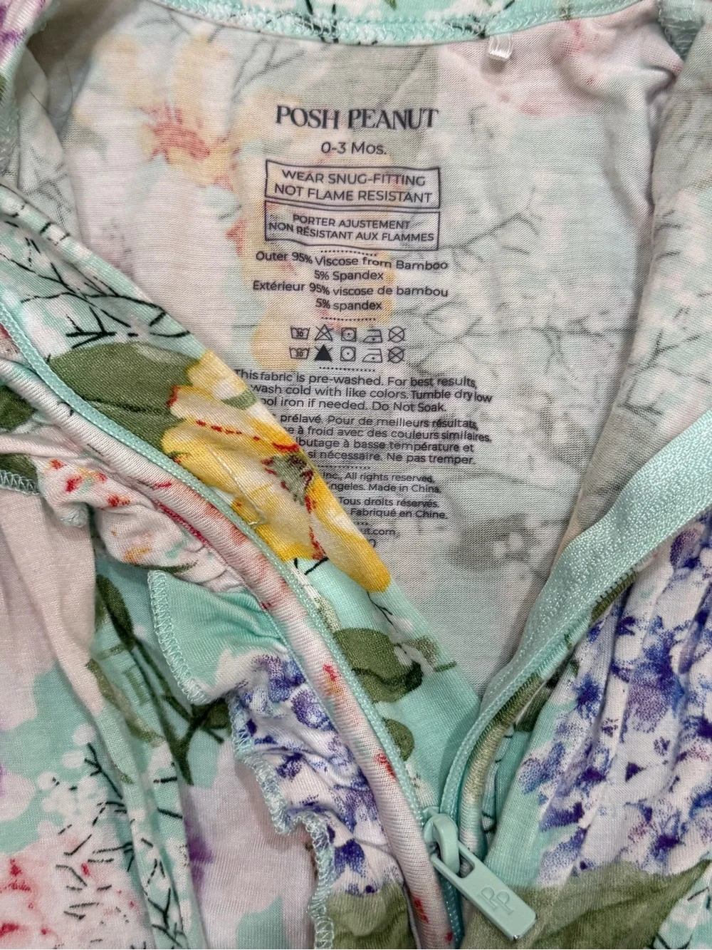 Posh Peanut Erin Bamboo Ruffled Footed Zippy Baby Girl Size 6-9 Months Floral
