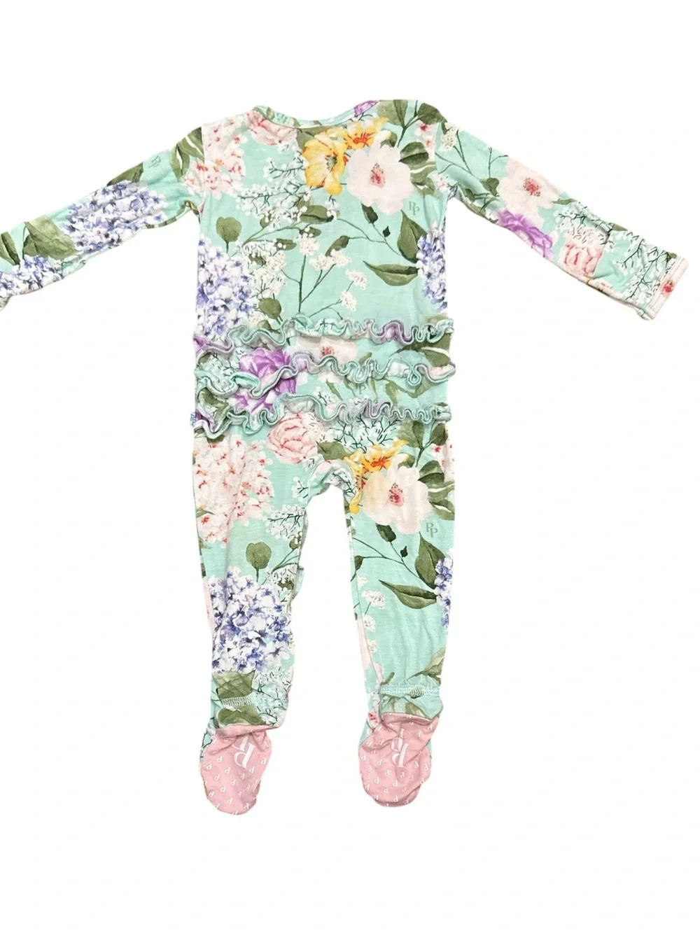 Posh Peanut Erin Bamboo Ruffled Footed Zippy Baby Girl Size 6-9 Months Floral