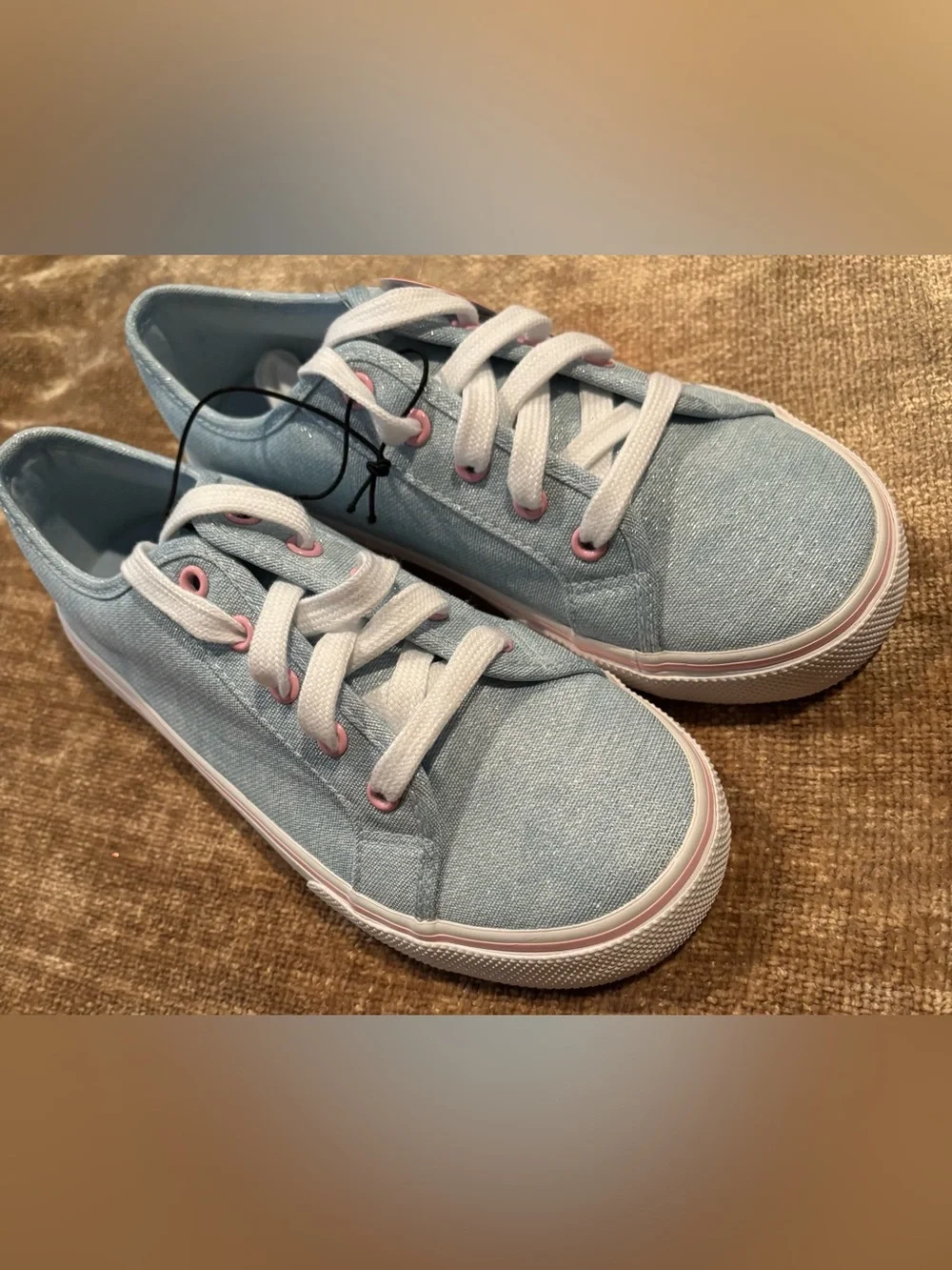NWT Light Blue Glittery Canvas Sneakers with Pink Accents
