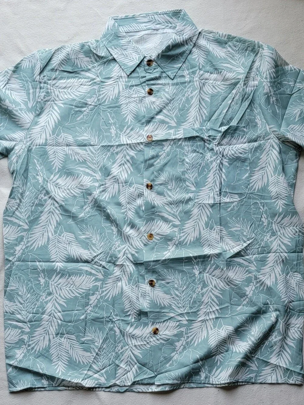 T.J.Maxx Light Teal Short-Sleeve Tropical Button-Down Shirt
