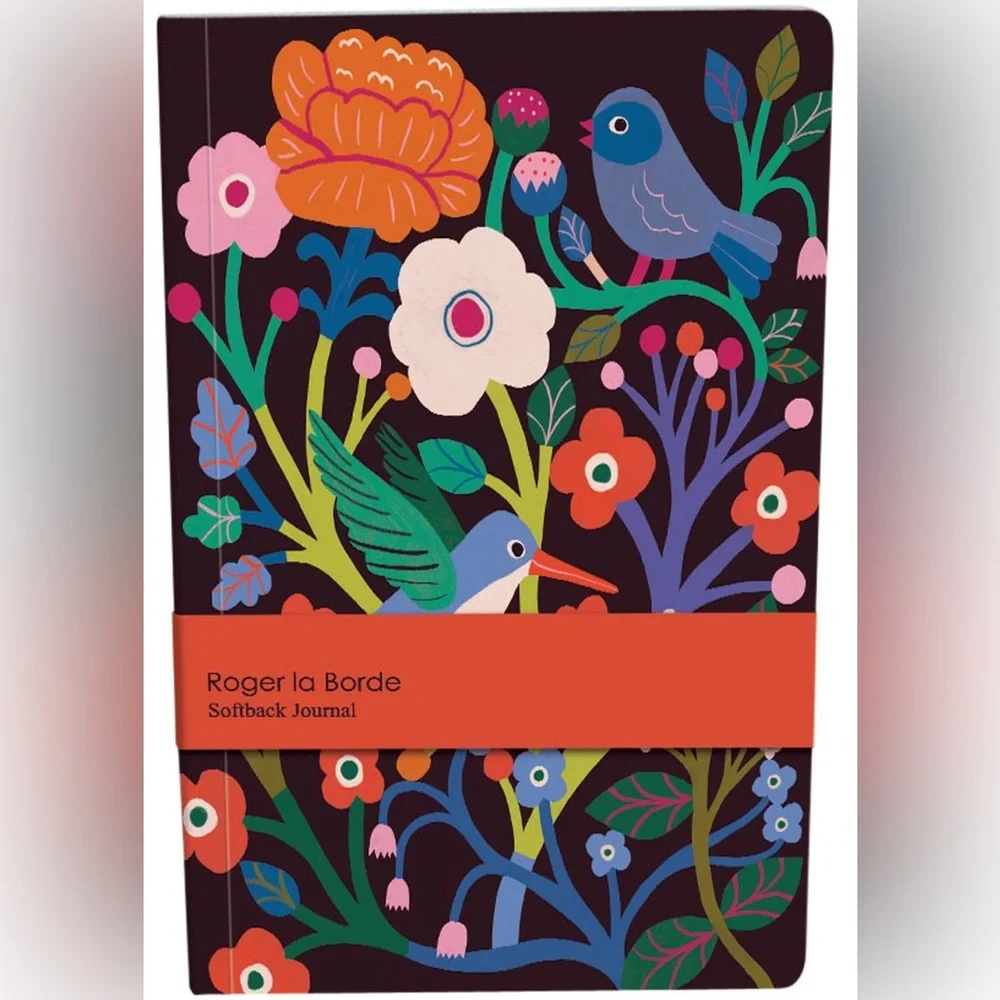 Roger la Borde A5 Notebook, Colorful Bird Floral Design 128 Lined&Unlined Pages
