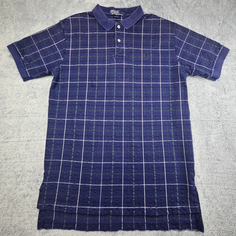Vintage Polo Ralph Lauren Mens Large Windowpane Plaid Polo Shirt Made In USA Ivy
